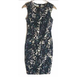 mossio graphic black purple sleeveless dress stretch knee length zip size XSP RE